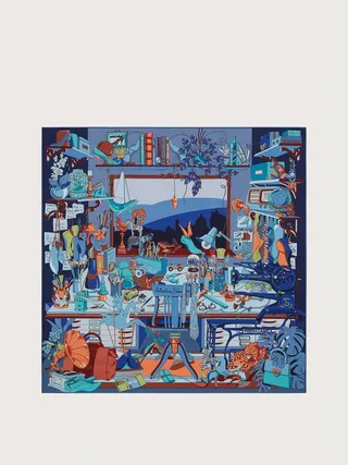 Ferragamo Women Studio print silk foulard Blue