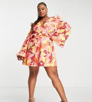 ASOS LUXE Curve smock dress in bright floral print