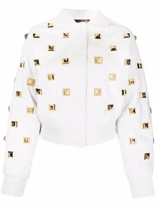 Studded Quilted Bomber Jacket