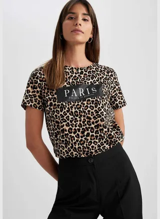 Woman Crew Neck Knitted Short Sleeve T-Shirt