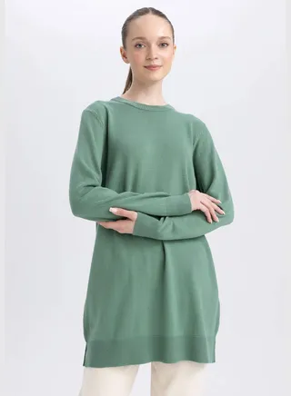 Regular Fit Crew Neck Long Sleeve Tricot Tunic