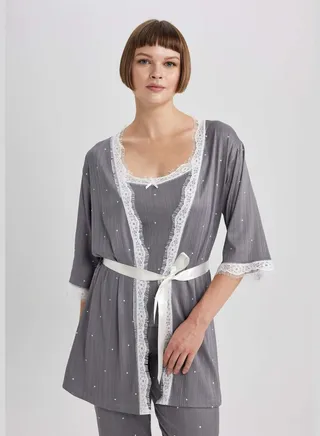 Woman V Neck Long Sleeve Homewear Robe