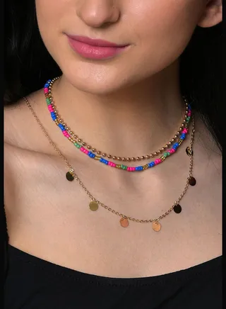 Pack of 3 Gold Plated Beaded Necklace