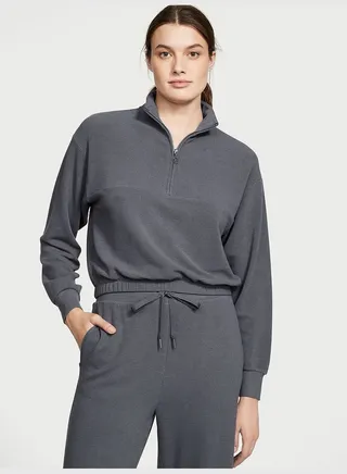 Double Waffle Knit Half-Zip Mock-Neck Pullover