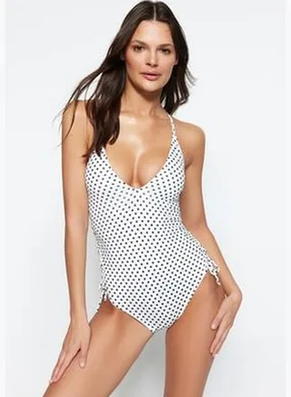 Polka Dot V-neck Tie Normal Leg Swimsuit TBESS22MA0202
