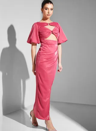 Cut Out Balloon Sleeve Dress