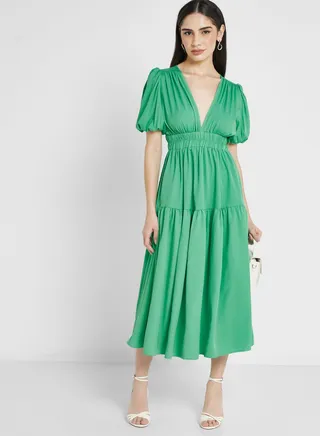 Plunge Puff Sleeve Dress