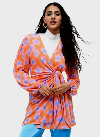 Ballon Sleeve Wrap Detail Dress