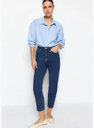 Navy Blue High Waist Mom Jeans TWOSS20JE0108