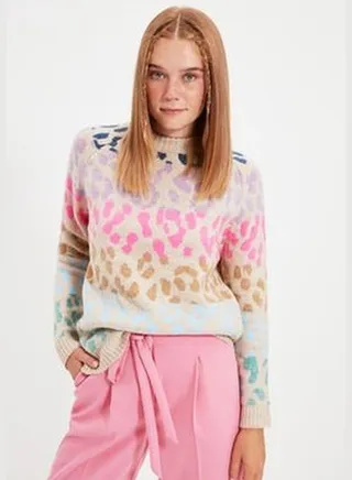 Stone Soft Textured Crewneck Knitwear Sweater TWOAW22KZ0427