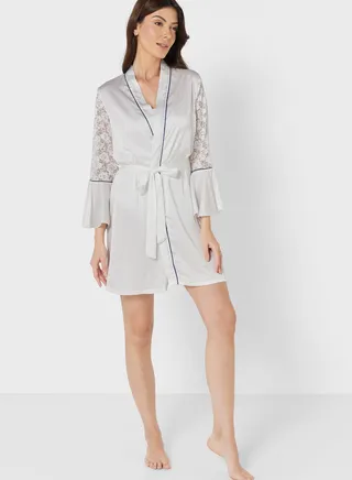 Contrast Piping Detail Night Robe