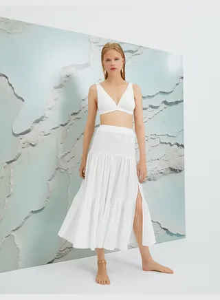 Şahika Ercümen X Koton - Waist Detail Split Midi Skirt