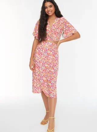 Floral Print Wrap Skirt