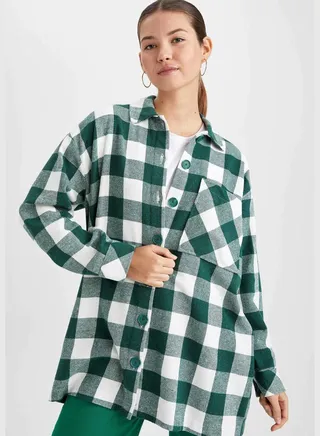 Woman Shirt Neck Long Sleeve Woven Tunic