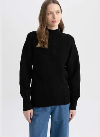 Woman Mock Neck Long Sleeve Tricot Tunic
