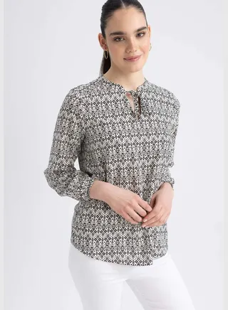 Regular Long Sleeve Regular Fit Frilled Neck Blouse