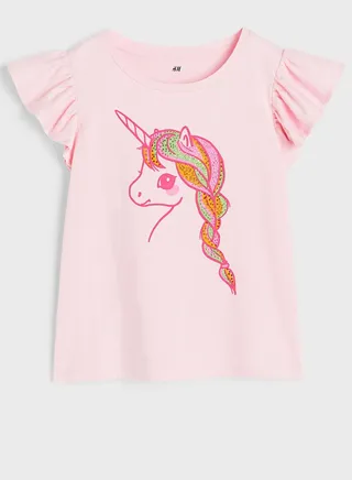 Kids Unicorn Print Motif Detail Top