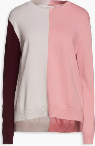 Color-block wool and cashmere-blend sweater