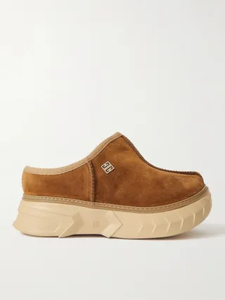 Winter Mallow Faux Shearling-Lined Suede Mules