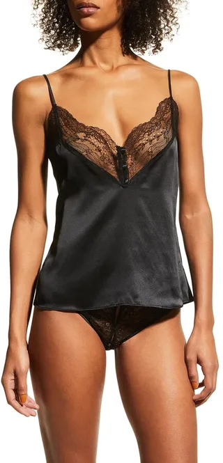 Lace-Inset V-Neck Satin Cami
