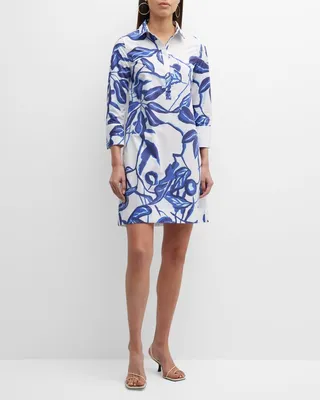 Jackie Floral-Print Shift Cotton Shirtdress