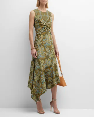 Patchwork-Print Twist-Front Maxi Dress