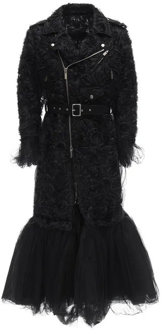Embroidered Nylon & Tulle Trench Coat
