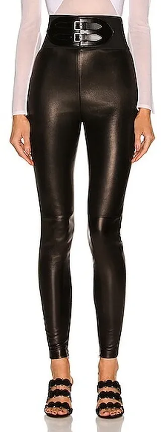 ALAÏA High Waisted Stretch Leather Legging in Black