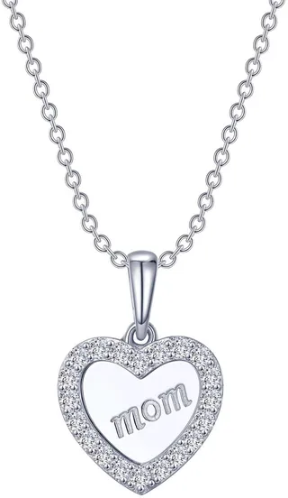 Mom Heart Simulated Diamond Pendant Necklace