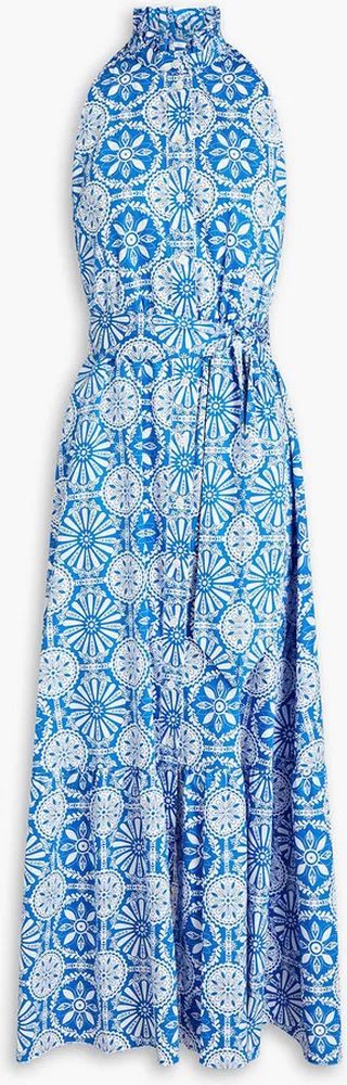 Biba gathered printed cotton-poplin maxi dress