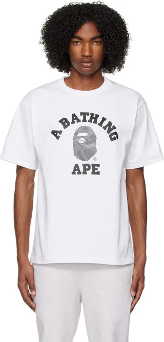 BAPE White Grid Camo College T-Shirt