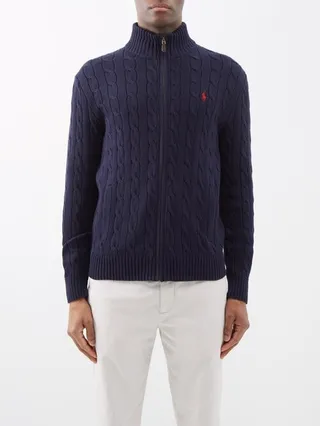 Zipped Cable-knit Cotton Sweater