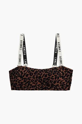 Bond jacquard-trimmed leopard-print bikini top