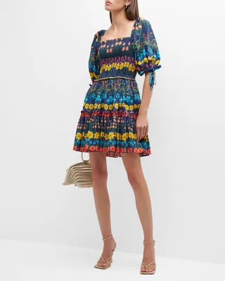Lenny Floral Smocked Tiered A-Line Mini Dress