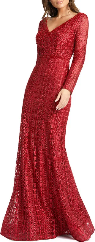 Long Sleeve Lace Trumpet Gown