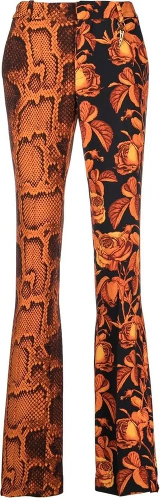 Floral Python-Print Straight-Leg Trousers