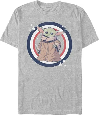 Men's Star Wars The Mandalorian Fourth of July Grogu Circle T-Shirt - Athletic Heather - Large