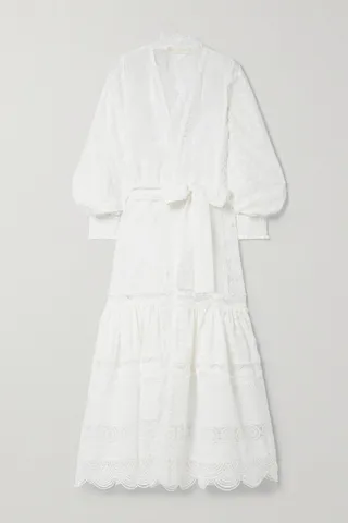 WAIMARI - Prado Belted Embroidered Cotton-blend Voile And Guipure Lace Robe - White