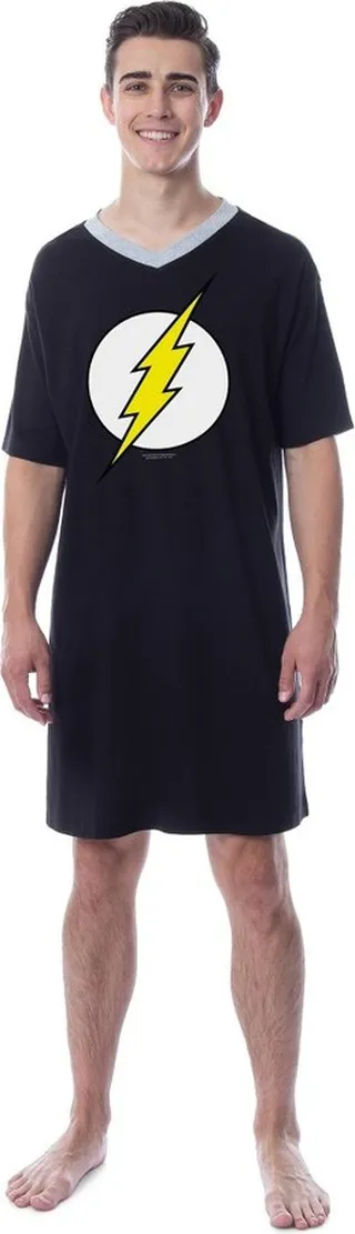 DC Comics Mens' The Flash Logo Symbol Nightgown Sleep Pajama Shirt (Large)