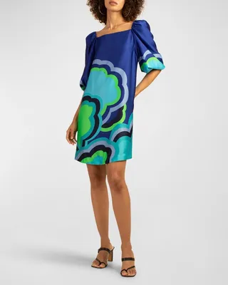 Symphony Floral-Print Blouson-Sleeve Dress
