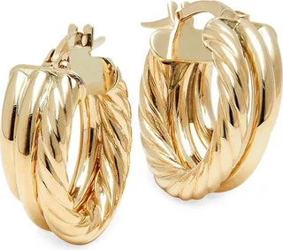 14K Yellow Gold Three-Row Hoop Earrings