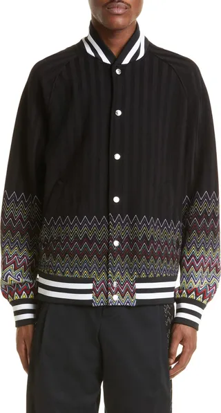 Zigzag Stripe Cotton Bomber Jacket