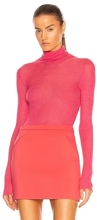 TOM FORD Cashmere Silk Rib Turtleneck Top in Pink