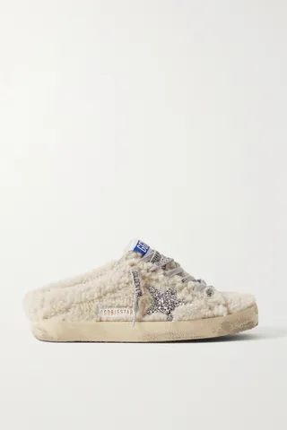 Golden Goose Deluxe Brand - Superstar Sabot Distressed Glittered Shearling Slip-on Sneakers - Neutrals