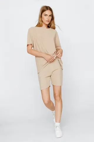 Nasty Gal Womens Towelling Crew Neck Top And Short Set