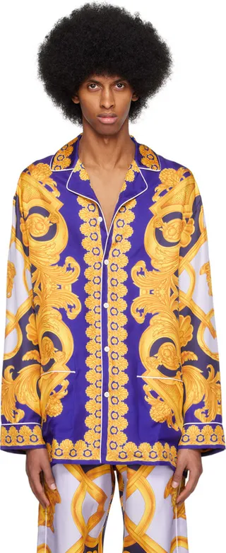 Versace Underwear Blue & Yellow Barocco 660 Pyjama Shirt