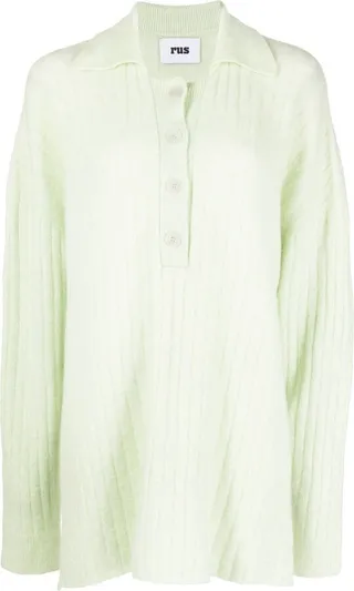 Ribbed Knitted Polo Shirt