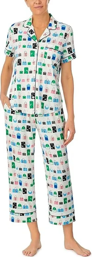 Kate Spade New York Short Sleeve Notch Cropped PJ Set (Pack Your Bags) Women's Pajama Sets