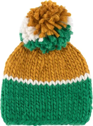 Shiraleah Vermot Green and Yellow Color Block Beanie with Pom
