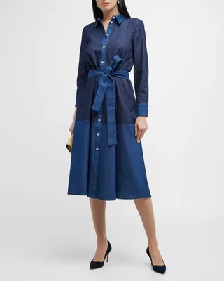 Seamed Denim Button-Front Shirtdress